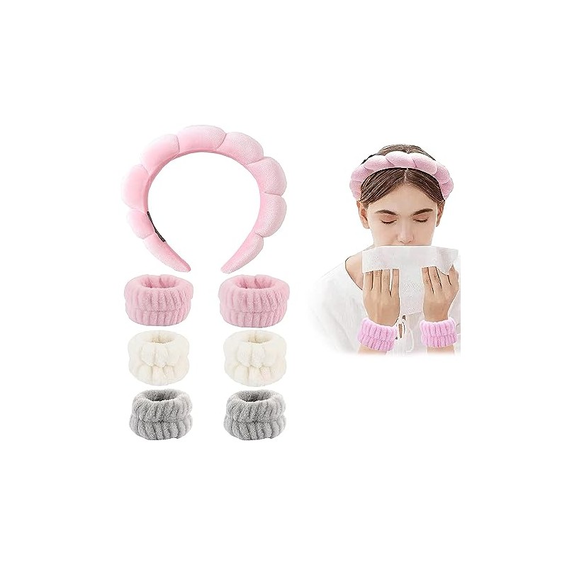 7 piezas MEISO en negro: diadema esponja nube, 6 muñequeras