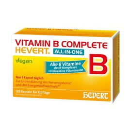 Vitamin B Complete Hevert All-in-One with All 8 Vitamins of the B Complex and 4 Bioactive Vitaminoids, Pack of 120 Capsules