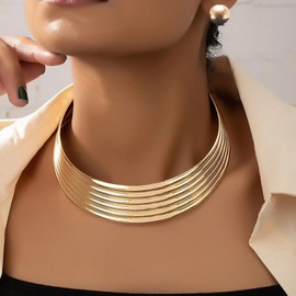 Chunky Gold Necklace Gold Statement Necklace for Women Dainty Gold Choker Necklace Gold Chunky Necklace Exaggerated Ethnic Big Statement Necklace