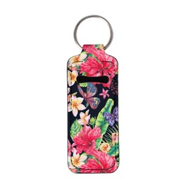 Bulopur Red Hibiscus Flowers Lipstick Balm Holder Keychains Chapsticks Holder Keychain for Lipstick, Small Gifts for Women