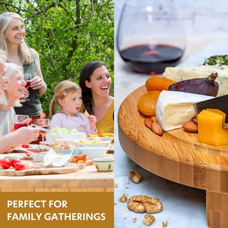 ZENWORYS Bamboo Cheese Board Set Equipped with Round Wooden Boards