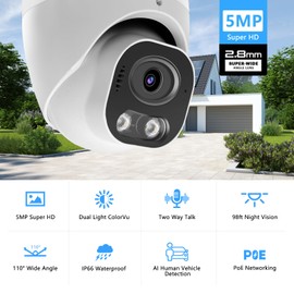 Vonnision 5MP Full Color PoE IP Security Camera, Two Way Talk, SD Card Slot