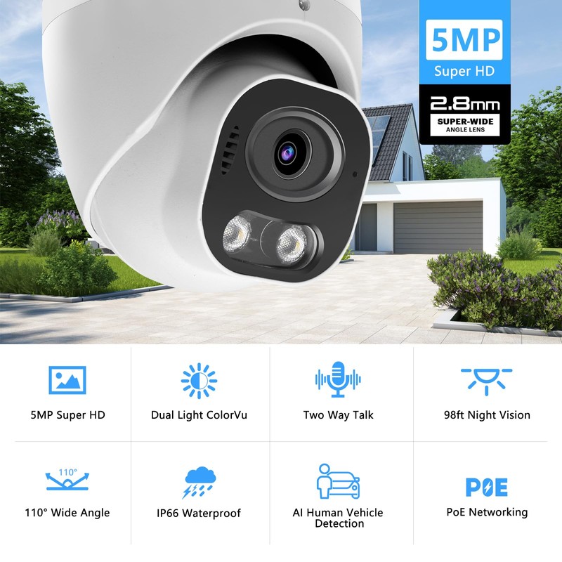 Vonnision 5MP Full Color PoE IP Security Camera, Two Way