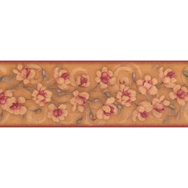 CONCORD WALLCOVERINGS ™ Wallpaper Border Floral Pattern Flowers Leaves Swirls for Cottage Bedroom Living Room, Brown Pink Green, 15 ft by 7 in KM7775B