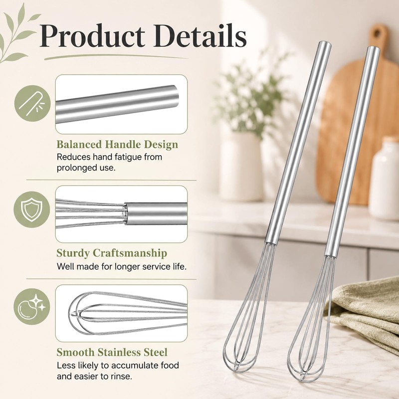 Elegaperma 2 Pcs Small Whisk,10.4 in Stainless Steel Metal Whisks