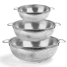 TeamFar Colander Set of 3, Stainless Steel Perforated Metal Colander Strainer with Handles for Spaghetti, Pasta, Berry, Rust Free & Dishwasher Safe - 1/3/5-quart