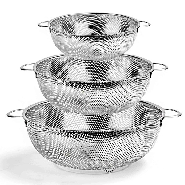 TeamFar Colander Set of 3, Stainless Steel Perforated Metal Colander