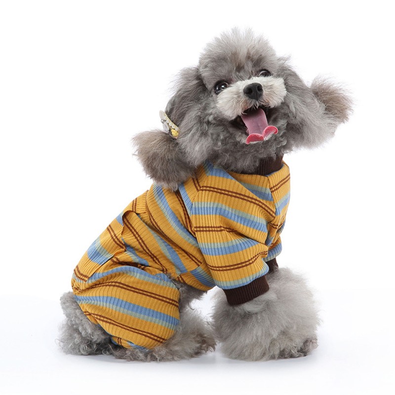 Striped Dog Pajamas Soft Stretchy Warm 4 Legged Puppy Jumpsuit