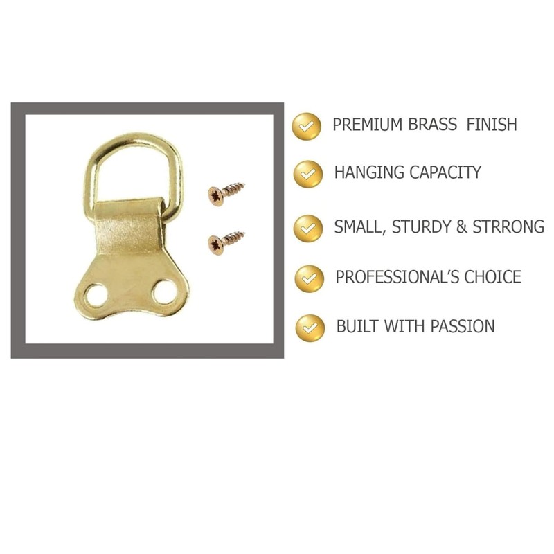 Thingymabob Large Brass D-Ring Picture Hangers with Screws, Set of