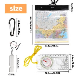 Omevett Set of 6 Waterproof Map Case Bag with Compass Navigation, Map Cases Hiking with Pocket Compass, Compass Orienteering Boy Scout and Emergency Whistle, for Hiking and Outdoor Survival