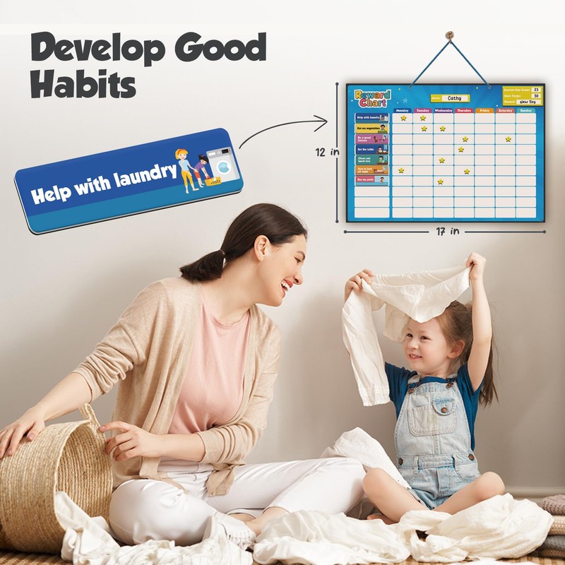 inamio Magnetic Kids Responsibility Reward Chart - Engaging 3D Stars