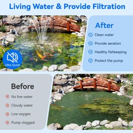 POPOSOAP 70W Solar Pond Filter with Fountain Pump, Solar Powered Water Pump with 580GPH Pond Filter for Outdoor Ponds, Adjustable Diverter Valve for Koi Ponds, Waterfalls, Garden Water Features