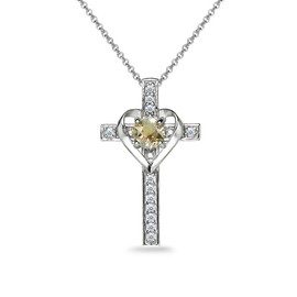 GemStar USA Sterling Silver Golden Color Heart in Cross Pendant Necklace Made with European Crystals