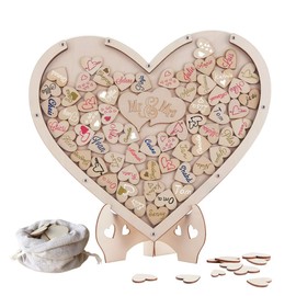 Y&K Homish Wooden Picture Frame Wedding Guest Book - Drop Top Frame Sign With Wooden Hearts, Rustic Decorations and Gift (Natural)