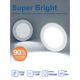 Foshinlux 1 Pack 6 Inch LED Recessed Light with Junction Box, Ceiling Light 6500K LED Lights, 12W 110W Eqv, Canless Downlight, Can Lights 1050LM High Brightness Recessed Light(6500K-Daylight, 6 inch)