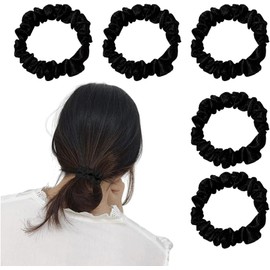 Satin Scrunchies Elastic Hair Ties for Women Girls Hair Accessories Soft Silk Hair Scrunchies for Teen Girls Black Rope Hair Bands Bun Ponytail Holder 5Pcs (Black, One size)