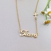 YSAHan Script Name Necklace with Sideways Cross Charm Monogram Nameplate