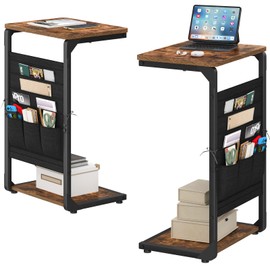 Vovonusy C-Shaped End Tables, TV Trays Set of 2, Small Side Table for Couch with Storage Bag, Sofa Table for Living Room, Bedroom, Bedside ET-P-BRW2