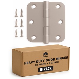 Door Hinges 5/8 Radius 3 1/2 Inch Heavy Duty, Rounded Corners Interior, Quiet Removable Pin, Rustproof Modern Hinges for Bedroom Bathroom Living Room, Keyless Fingerprint Deadbolt (Silver, 18pcs)