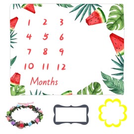 LYLYCTY Baby Monthly Milestone Blanket, Cartoon Fruit Watermelon White Photo Baby Memory Blanket Newborn Growth Chart Age Blanket, 48x40 Inch Nursery Baby Swaddling Blanket BTXTLY43