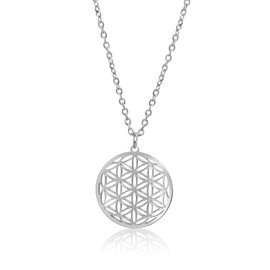 Nuoli® Beautiful Flower of Life Necklace (45 + 5 cm) for Women with Flower of Life Pendant, Stainless Steel, Silver