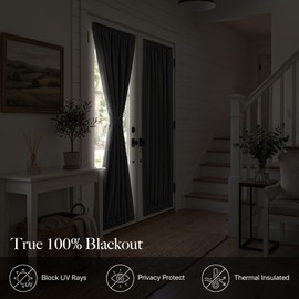 RYB HOME 100% Blackout Sidelight Curtain for Front Door with Dual Rod Pocket No Coating, Privacy Assured Thermal Insulated Room Darkening Drapes for Narrow Window Bedroom, W 12 x L 72, 1 Panel, Grey