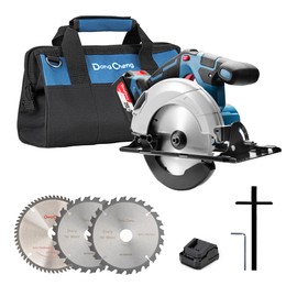 Dong Cheng Cordless Circular Saw 6-1/2-Inch 840W, Cutting Depth 59mm, 0-50° Adjustable with Dust Collection Adaptor, 24T & 40T TCT Blade Included, Battery and Charger Kit (4.0Ah)