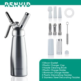 Professional Whipped Cream Dispenser–500mL Aluminium Whip Maker Canister with 2 Sets of Stainless Steel & Plastic Tips, Cleaning Brush & Mesh Storage Bag–Leak-Proof & Easy to Use for Homemade Desserts