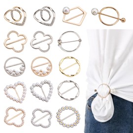 16Pcs Scarf Ring Clip, Metal T-Shirt Tie Clips Scarf Tie Buckle Rings, Fashion Clothes Corner Knotted Button Silk Scarf Clasp Clips Clothing Decoration Accessories for Womens Clothes