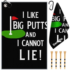 OffiEase Golf Towel With Clip For Golf Club Bags For Men Women Golfers Accessories, Funny Big Putts Microfiber Large Golfing Rag With 4 PCS Golf Tees