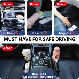 LELOYMO Car Seat Gap Filler Organizer,2 Pack Car Leather Cup Holder Gap Bag,Car Seat Storage Box with Cup Holder Expander,Car Organizer Front Seat for Holding Phone, Glasses, Keys, Cards (Black)