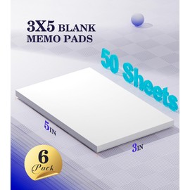 Notepads 3x5, 6 Pack Small Note Pads, Server Note Pad, Scratch Pads 3x5, Memo Pads White Paper, 50 Sheets per Blank Note pads 3''x5'', Small Writing Pads Pocket Notepads for Office School Home Supplies