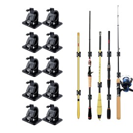 Fishing Rod Clips with Screws, Wall Mounted Rod Clips for Fishing Poles, 10Pcs Fishing Pole/Cue/Curtain Rod Holder Clips Storage Rack, Fishing Rod Storage Clips Clamps Organizer Brackets (Black)