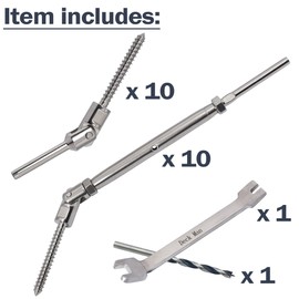 Deck Man 1/8 inch T316 Stainless Steel Adjustable Angle Single-Screw Cable Railing Kit/Hardware for Wood Posts，Marine Grade (10 Pairs)