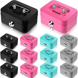 Tandefio Small Money Cash Box with Lock and Slot Metal Box for Cash Steel Organizer Piggy Bank Metal Coin Bank for Adults, 4.5 x 3.3 x 2 Inch, Without Money Tray, 4 Colors(12 Pcs)