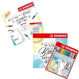 STABILO Pen 68 Brush Pens with Handwriting Instructions, 15 Assorted Colours