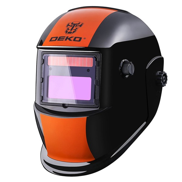 DEKOPRO Welding Helmet Solar Powered Auto Darkening Hood with Adjustable Shade Range 4/9-13 for Mig Tig Arc Welder Orange Black
