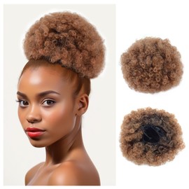 Afro Puff Drawstring Ponytail with Two Clips for Black Women Synthetic Curly Ponytail Bun Extension Hairpieces Updo Hair Extensions (Large, T1B/30#)