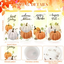 Tiamon 4 Pack Pumpkin Flameless Candles LED Fall Theme Candles Battery Operated Warm Light Flickering Candles Autumn Pillar Candle with Remote Timer Harvest Holiday Thanksgiving Table Decorations