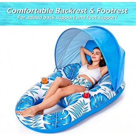Jasonwell Pool Float with Canopy - Inflatable Pool Floaties Adult Lounger Floats Raft Floating Chair with Cup Holders for Swimming Pool Lake Water Lounge Float Beach Pool Party Toys for Adults (Blue)