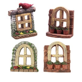 4pcs Micro Landscape Ornament Gnome Windows for Trees Miniature Fairy Door Fairy Window Fairy Doors for Trees Outdoor Tree Door Gate Synthetic Resin Doll House