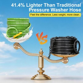 Pressure Washer Hose 50FT with 3/8 Inch Quick Connect, 5000 PSI Kink Resistant High Tensile Wire Power Washer Hose, Kevlar Aramid Fiber Lightweight with 2 M22 14mm Adapter Set, Green