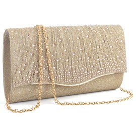 Formal Clutch Purses for Women Evening, Cocktail Clutch Bags Sparkling Shoulder Envelope Party Handbags (Gold)