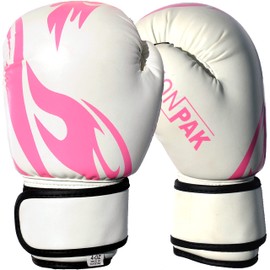 JP Kids Boxing Gloves - 8oz Maya Hide Leather, Child friendly design with Velcro Closure System for sparring, fighting, kickboxing, and punching (White/Pink, 8-OZ)