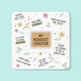 My Mindset Drinks Coaster - Daily Affirmation Mindfulness Zen Positive Vibes Patience Meditation Small Steps Good Day Kitchenware Home Decor Place Mats (White)