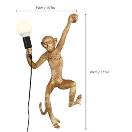 Vintage Resin Hemp Rope Monkey Wall Light Industrial Retro Edison Wall Lamp Fixture E27 for Dining Living Room Bedroom Bar Cafe Decorative Hanging Lamp (Gold)