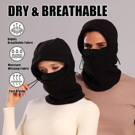 FSMILING Balaclava Ski Mask for Men Women, Black Fleece Winter Thermal Balaclava Full Face Cover for Cycling Motorcycle