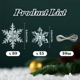 VOPIWOZ Pack of 25 Snowflakes Christmas Tree Decoration, Acrylic Pendant Christmas with 10 m Christmas Rope, Snowflake Decoration Hanging Suitable for Christmas Decoration, Winter Decoration, Wedding