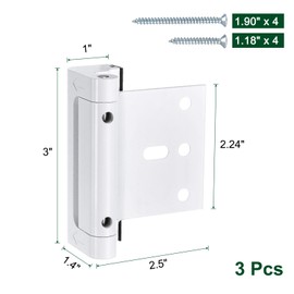 sourcing map 3 Pack Home Security Door Lock, Door Reinforcement Lock 3 Inch Stop Withstand 800lbs, Front Door Kick in Security Protector for Inward Swinging Door, White