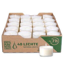 Wenzel Tea Lights 10 Hours - Set of 40 Vegan Rapeseed Tea Lights - CO2 Neutral, without Aluminium - Transparent Case - Made in Germany - Tea Light for Pyramids, Christmas & Emergency - Plastic-Free
